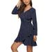 Womens V Neck Long Sleeve Polka Dot A-Line Dress Casual Slim Party Mini Dresses