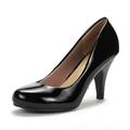 DREAM PAIRS Women's Low Heel Pump Shoes Toe Formal Elegant Slip On Pump Shoes ARPEL BLACK/PAT Size 5.5