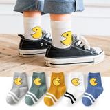 Toddler Socks Set 5 Packs in 1 for Kids Baby Girls Boys, Fashion Cute Cartoon Fuzzy Cotton Non Skid Gripper Ankle Crew Socks (M Size for 3-5T Packs, Pac-Man Pattern)