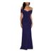 XSCAPE Womens Navy Solid Sleeveless Off Shoulder Full-Length Fit + Flare Evening Dress Size 8