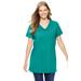 Plus Size Women's Perfect Short-Sleeve Shirred V-Neck Tunic by Woman Within in Waterfall (Size 2X)