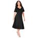 Plus Size Women's Ultimate Ponte Seamed Flare Dress by Roaman's in Black (Size 30 W)
