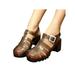 LUXUR Women Chunky Heel Jelly Sandal Buckle Round Toe Summer Beach Pool shoes