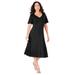 Plus Size Women's Ultimate Ponte Seamed Flare Dress by Roaman's in Black (Size 16 W)