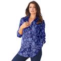 Plus Size Women's Long-Sleeve Kate Big Shirt by Roaman's in Navy Stamped Floral (Size 34 W) Button Down Shirt Blouse