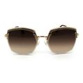 Womens Luxury Designer Style Metal Half Rim Rectangle Butterfly Sunglasses Gold Brown