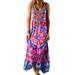 Sexy Dance Women Holiday Party Dresses Floral Print Sleeveless Hawaiian Sundress Ladies Tie Dye Printed Cocktail Sleeveless Dresses Red XL(US 12-14)