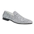 Mario Lopez Men Smoking Slipper Metallic Sparkling Glitter Tuxedo Slip on Dress Shoes Loafers Silver 8