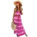 AngelBee Tie Dye Stripe Lady Sleeveless Strap Summer Beach Long Dress (Rose Red 4XL)