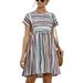 Colisha Short Sleeve Striped Short Dress for Women Casual Color Block Mini Dress Ladies Summer Beach Sundress