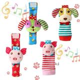 4Pcs/Set Cartoon Infant Toddler Baby Cloth Toy Piggy Dog Wrist Bell and Socks