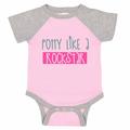 Funny Potty Training Baseball Bodysuit Raglan â€œPotty Like A Rockstarâ€� Cute Rockstar Shirt Gift - Baby Tee, 0-3 months, Pink & Grey Short Sleeve