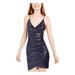 TRIXXI Womens Navy Sequined Zippered Spaghetti Strap V Neck Short Body Con Party Dress Size 1