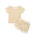 Canis Infant Baby Girl Boy Solid Color Shorts Set,Short Sleeve Shirt Tops+Shorts Outfit 2Pcs Summer Clothes
