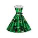 Women's Printed Sleeveless Green Prom Party A-Line Dress St. Patrick's Day
