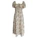 Pretty Comy Women Boho Dress Cottagecore Spring Summer Wrap Floral Vintage Square Neck