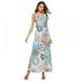 Gargrow Womens Bohemian Printed Lace-up V-Neck Sleeveless Dress Wrap Bodice Crossover Floor Long Dress