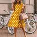 Women Sleeveless Dot Print Mini Casual Mock Neck Summer Holiday Shift Dress