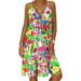 Mojoyce Women Floral Print Slip Dress V Neck Loose Knee Length Dress (Colorful S)