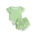 Infnat Baby Girls Boys Organic Cotton Ribbed Bodysuit Tops and Shorts Pajamas Set Baby Summer Clothes Set