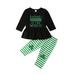 2PCS Baby Girl St.Patrick's Day Outfit Tunic Dress Tops+Stripe Four-Leaf Clover Pants Clothes Set 4-5 Years