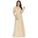 Ever-Pretty Women's A-line Short Sleeve V-neck Applqiues Long Wedding Guest Dress 00734 Gold US14