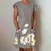 Women's Casual Sunflower Print Cotton Linen Mid-length Short-sleeved Dress