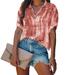 Women's Tie-Dye Plus Size Short Sleeve Polo Collar Print Shirt Blouse Casual Loose Top