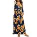 Women's Autumn Long Sleeve Deep V-Neck Floral Leopard Printed Pleated Wrap Waist Solid Color Casual Long Maxi Dress Boho Sundress With Pockets