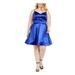 TEEZE ME Womens Blue Zippered Spaghetti Strap V Neck Short Fit + Flare Party Dress Size 16