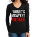 Junior's World's Okayest Human TV43 Tee Black Long Sleeve V-Neck T-Shirt Small Black