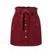 Women Casual Elastic High Waist A-Line Short Skirt with Pocket Sexy Self Tie Waist Double Pocket Skirts Hot