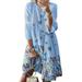Amart Women Long Sleeve Vintage Floral Print Beach Bohemian Maxi Dress Midi Dress Plus Size S-5XL