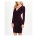 DKNY Womens Purple Ruched Long Sleeve V Neck Knee Length Sheath Cocktail Dress Size 8