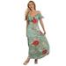 Secrets Spring And Summer Women's Sweet Slim Sling Deep V-Neck Hot Chiffon Flower Print Short-sleeved Strapless Elegant Long Dress Green