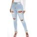 Women High Waist Skinny Stretch Ripped Jeans Destroyed Denim Pants Ladies Juniors Cute Distressed Jeans Skinny Pencil Casual Boyfriend Jeans With Hole