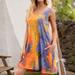 New Women's Summer Sleeveless Crewneck Pocket Tie Dye Printed Vest Camisole Dress Casual Loose Beachwear A Line Mini Dress