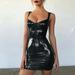 Women Bodycon PU Leather Mini Dress Spaghetti Strap Solid Color Sleeveless High Waist Party Night Dress