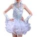 Aktudy Children Girl Performance Costume Latin Tassels Halter Dress (White 7-8T)
