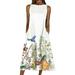 Women's Retro Print Dress Sleeveless Dress Summer Dress Casual Pocket Crewneck Loose Dress Plus Size Banquet Dress