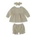 3Pcs Baby Girl Fall Outfits, Long Sleeve Loose Ruffle Top + Bloomers + Headband Set
