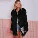 Women Faux Fur Long Coat Jacket Long Sleeves Collarless Pockets Solid Vintage Winter Furry Casual Overcoat Outwear