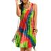 UKAP Womens Sleeveless Summer Beach Dress V Neck Tie Dye Sundress Casual Swing Short Dress