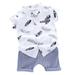 Baby Boys Casual Short Sleeve Floral Feather Print shirt Tops+Shorts Costume Set White