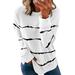 Stripes Print Sweatshirts Women Hoodie Pullover Long Sleeve O Neck Sweatshirts Casual Slitting Hem Female Hoodies Sweatshirts