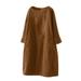 Tuscom Women Vintage Pockets Corduroy Solid Color Long Sleeve Loose Casual Dress