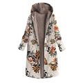 Alloet Flower Women Long Coat Zipper Fleece Ethnic Hooded Jacket