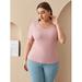 Women's Plus Size Lettuce Trim Rib-knit Top