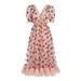 LOSIBUDSA Womenâ€™s Vintage Strawberry Sequin Dress Long Sleeve V-neck Slim Waist Long Dress Ctue short sleeve Formal dress