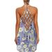 Bescita Plus Size Women Casual Summer Dress Open Back Printing Sleeveless Cross Loose Hollow Mesh Halter Dress